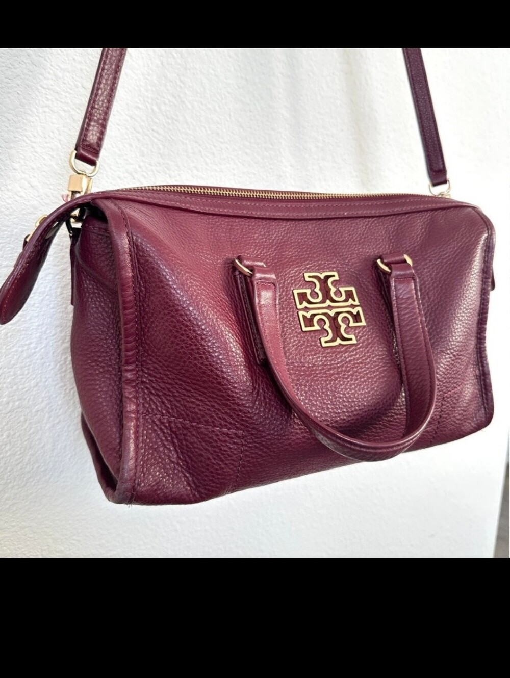 Tory Burch Britten Double Zip Doctor's Bag Burgundy Leather